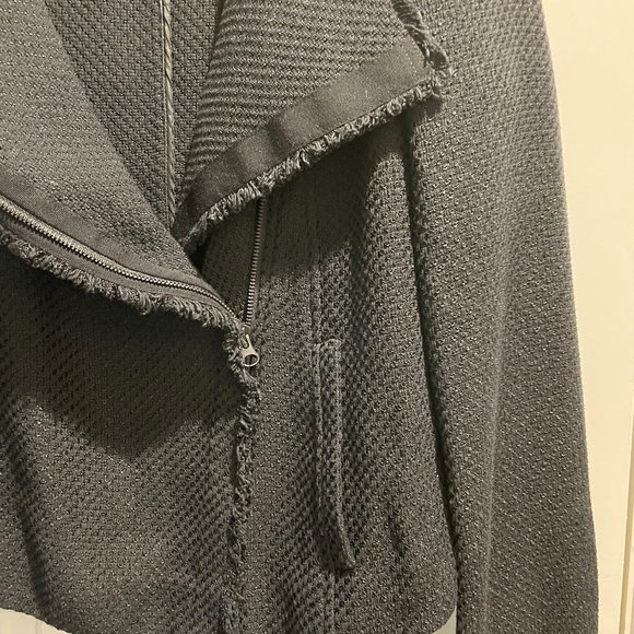 Vince Tweed Jacket with Frayed Edge, Asymmetrical Zip Cotton Blend - Picture 4 of 7